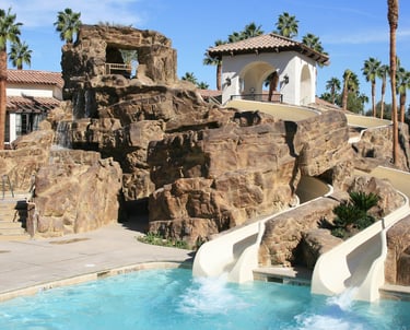 Water slides and splash area at Omni Rancho Las Palmas Resort in Rancho Mirage near Palm Springs