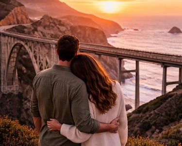 Couple watching the sunset at Bixby Creek Bridge along the Big Sur coastline