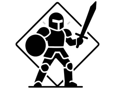 Hombre con armadura y espada, como un empresario protegido con una web