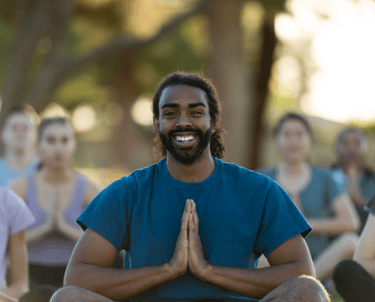 Handsome young man with namaste hands