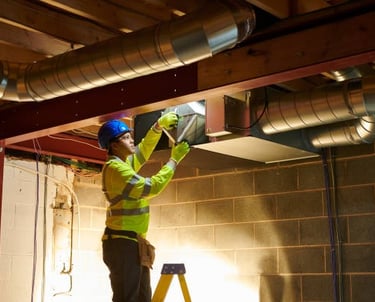 Tekniker servar FTX-ventilation aggregat