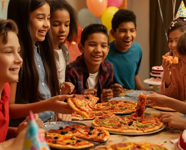 Kids eating pizza at a party