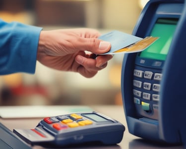 a person holding a credit card next to a smart phone