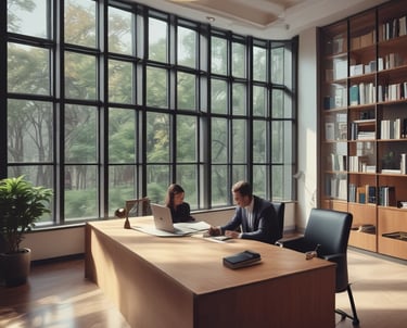 A caring healthcare professional assisting a patient in a warm, welcoming office environment.