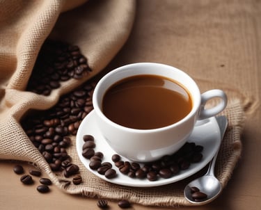 A package of coffee labeled 'DEVOCIÓN', featuring details about its Colombian origin, including variety, region, altitude, and flavor notes. The package is placed on a rustic wooden surface.