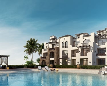 a large pool with a gazeboar and palm trees at cala sahl hasheesh