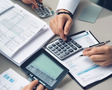 A modern office environment with accounting professionals at work.