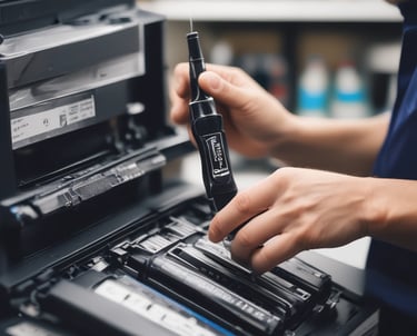 A technician refilling an ink jet cartridge.