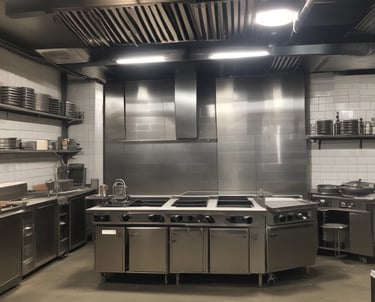 A professional cleaning team sanitizing a restaurant kitchen.