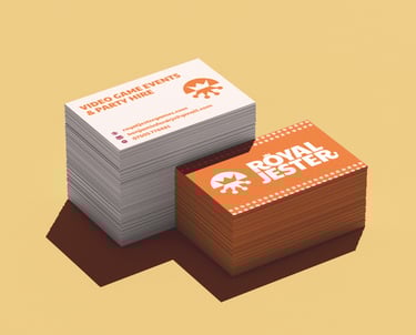 Royal Jester Games business card front and back