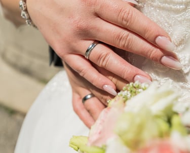 Hochzeitsfotografie, Ringe, Hochzeitskleid, Buchen