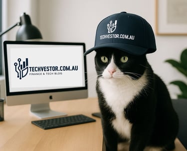 A tuxedo cat sitting at a desk in a modern home office
