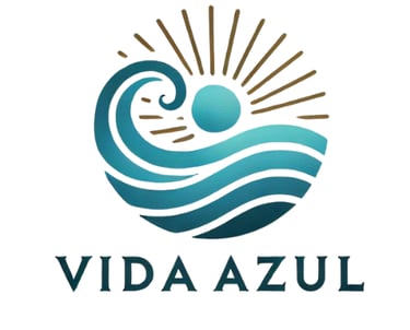 logo de vida azul. ondas e o sol azul