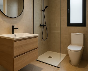 Baño reformado con mueble flotante y espejo LED