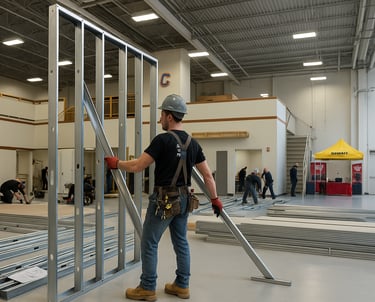 a man in a construction site with a metal frame