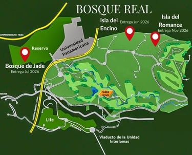 Plano de lotes residenciales en Bosque Real