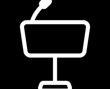 An illustration of a microphone and podium representing engaging keynote presentations.