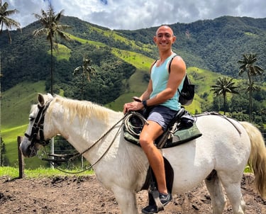 a bald man on a horse in Colombia