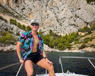 a bald man on a boat in Croatia