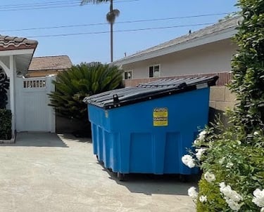 Our 3 cubic yard bin ready to be filled with cardboard boxes and small furniture.  