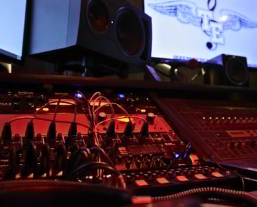 Mixing rack on studio desk at Troit Ent. Studios