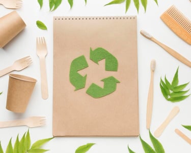 Saudi Food Registration Eco-friendly packaging with green leaves and recycling symbols