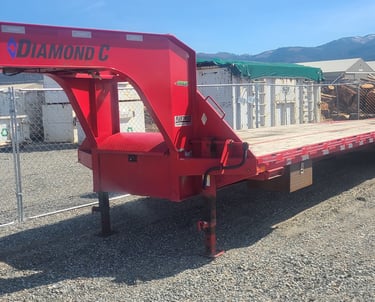 aa long red flatbed trailer
