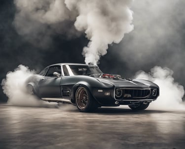 a car with smoke coming from the rear tires