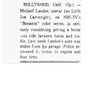 1962 article about Michael Landon - Little Joe's Plan