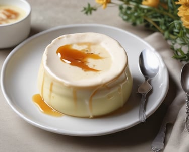 um doce de pudim pequeno dentro de um prato