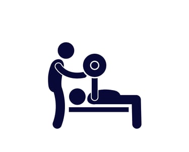 An illustration of a personal trainer assisting his client perform a bench press exercise