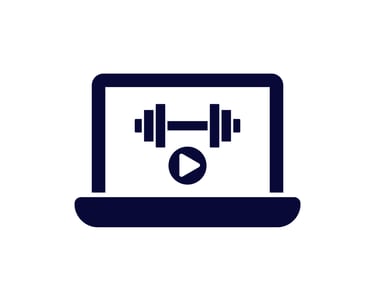 An illustration of a laptop with a dumbbell as the background