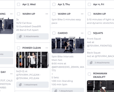 a calendar showing a list of workout exercise and daily activity