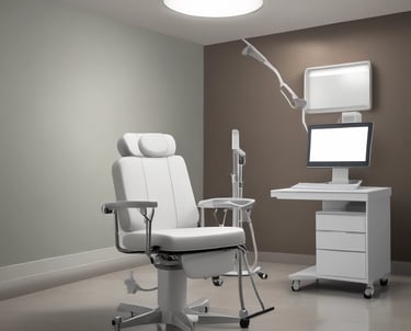 A hospital room with a bed on wheels. The bed is neatly made with white sheets and a brown blanket. The room has pale green walls, a wooden panel with medical equipment including electrical outlets and an IV stand. There are curtains partially drawn on both sides of the bed for privacy, and the flooring is tiled.