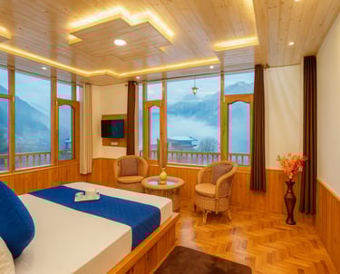 Mountain view room at Olive Grand View boutique hotel Manali
