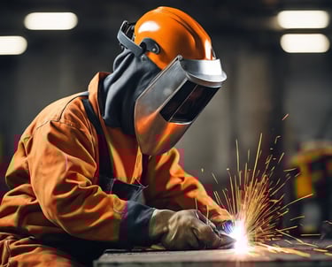 a man in a welding helmet welding a piece of metal