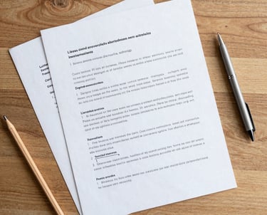 a desk with a notebook, pen, and pencil on it