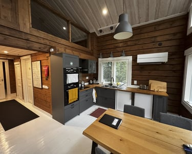 Modern log house kitchen, riekontupa keittiö