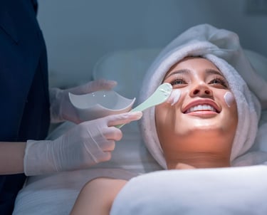 Fresh face, glowing skin, and time to relax with a soothing facial treatment.