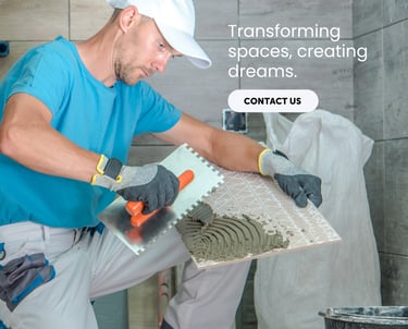 ="Worker applying mortar with a trowel for tile installation"