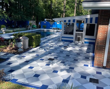 The patio and pool of a house that looks transformed with a unique and high-quality design