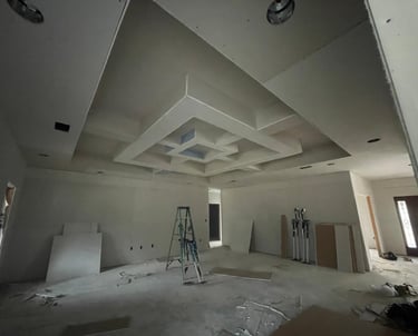 a room with a ladder and a ladder