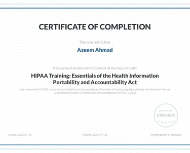 a certificate for a training course in the health and beauty industry