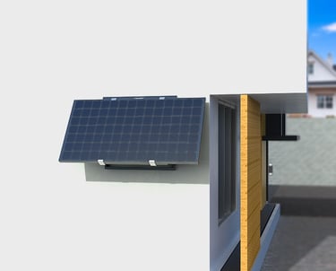 Versatile residential solar mounting system installed on a balcony, compatible with all inverters and panels, featuring adjus