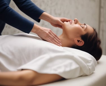 A group of people engaged in a spiritual or meditative practice, sitting in a row with hands raised in prayer or meditation gestures. The setting appears to be outdoors with a natural backdrop and metal fencing. The atmosphere is serene and focused.