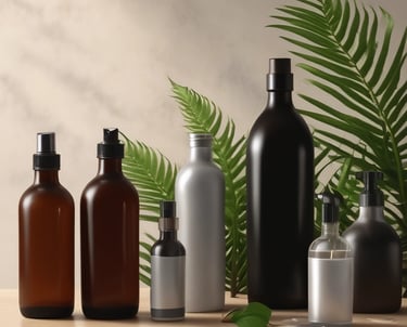 a group of brown bottles sitting next to each other