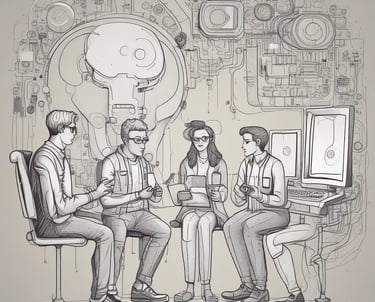 A sleek office space with modern technology and collaborative teams at work.