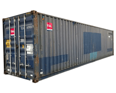 A blue 40ft high cube cargo worthy shipping container