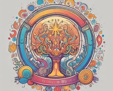 An artistic representation of a school with musical notes.