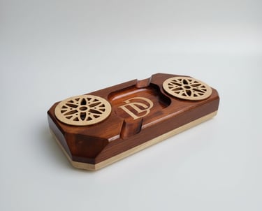 Handcrafted premium wood whiskey and cigar holder with personalized engraving, a unique gift item.